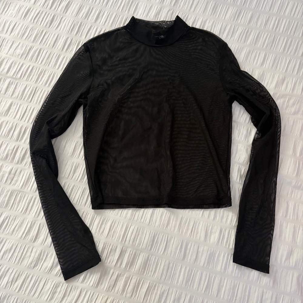 Charlotte Russe Black Mesh Long Sleeve Top